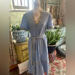 Boden Light Blue Midi Dress with Colorful Trim 12